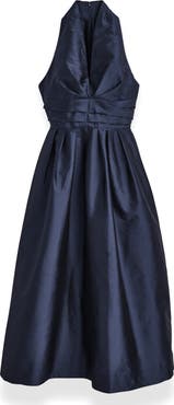 Donna Karan New York Plunge Neck Taffeta Midi Dress