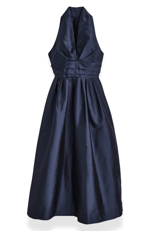 Donna Karan New York Plunge Neck Taffeta Midi Dress In Blue
