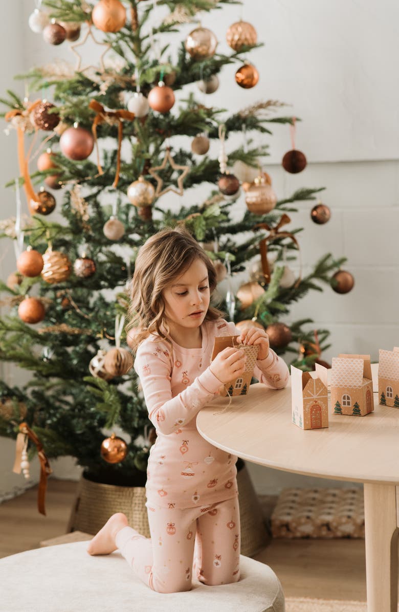 Petit Lem Kids' Ornament Print Fitted Two-Piece Organic Cotton Pajamas, Alternate, color, Pink