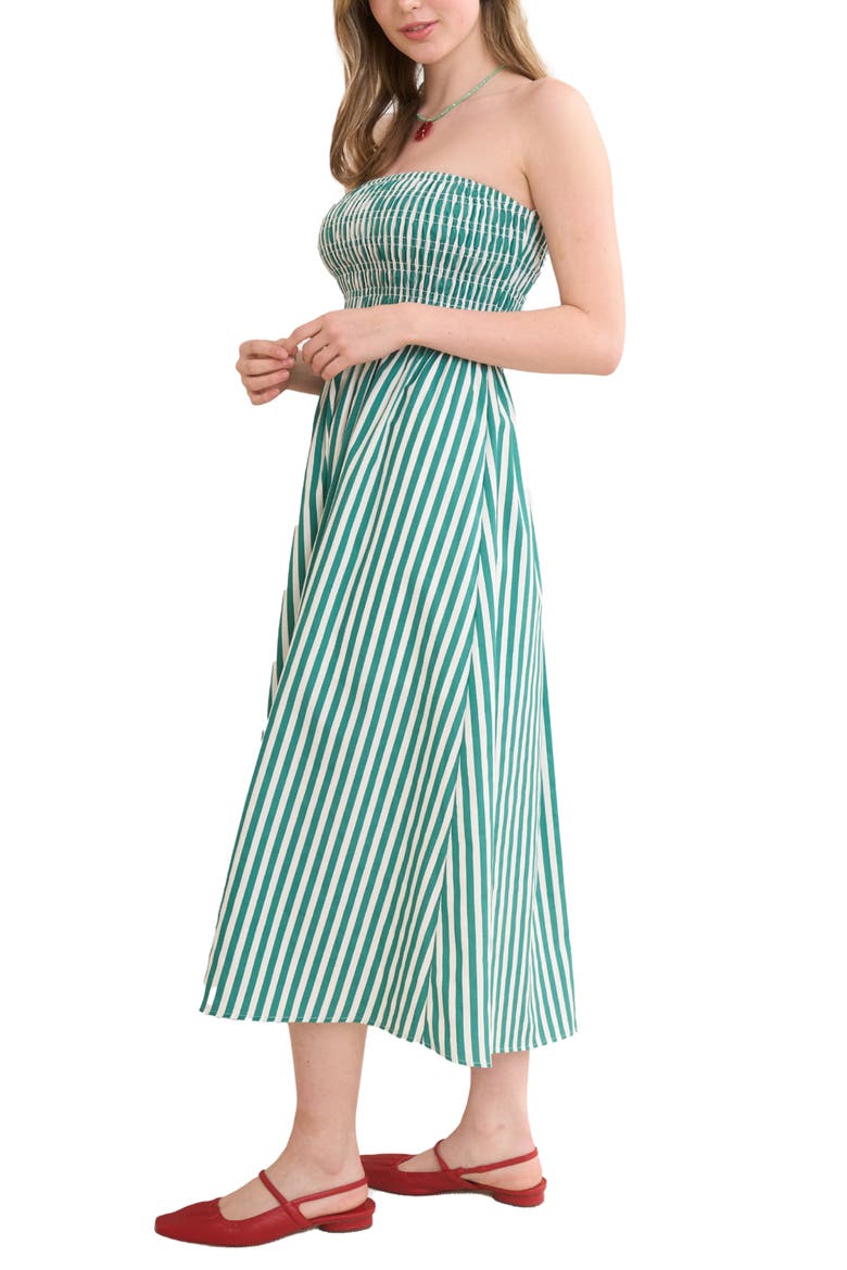 Stripe Strapless Midi Dress, Alternate, color, GREEN