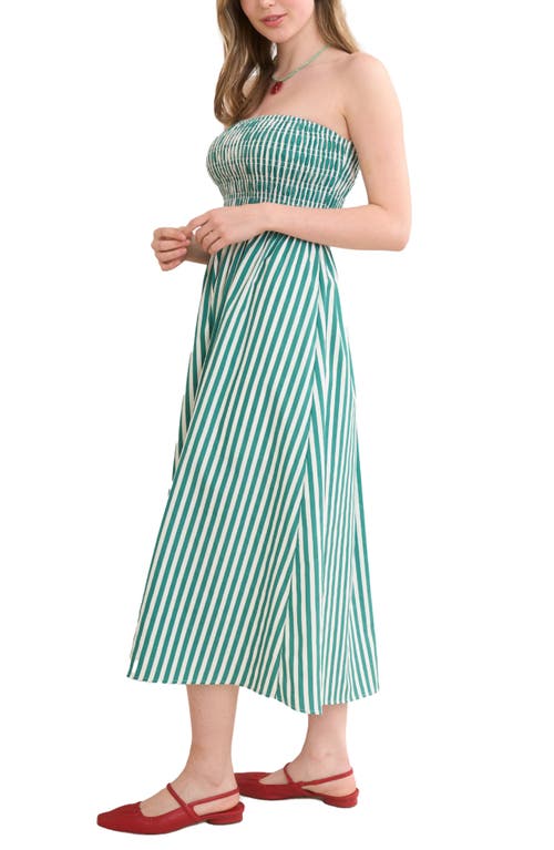 Blu Pepper Stripe Strapless Midi Dress In Green