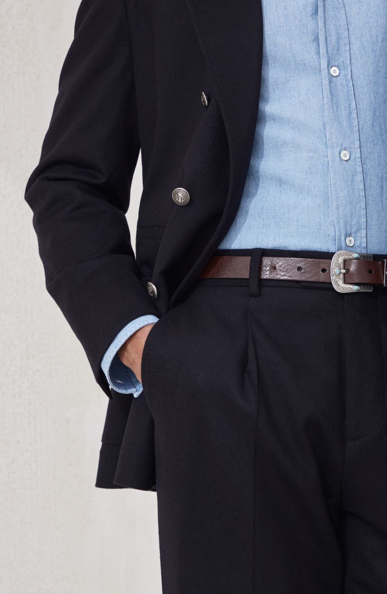 Brunello Cucinelli Flannel leisure fit trousers, Alternate, color, Black