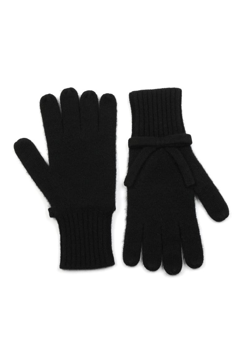 bow detail wool gloves, Alternate, color, BLACK