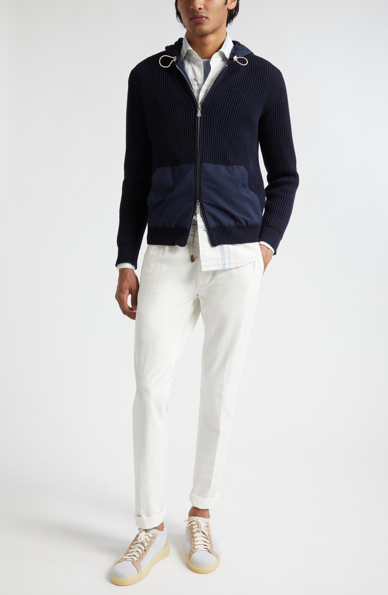 Eleventy Mixed Media Cotton Sweater Hoodie, Alternate, color, 