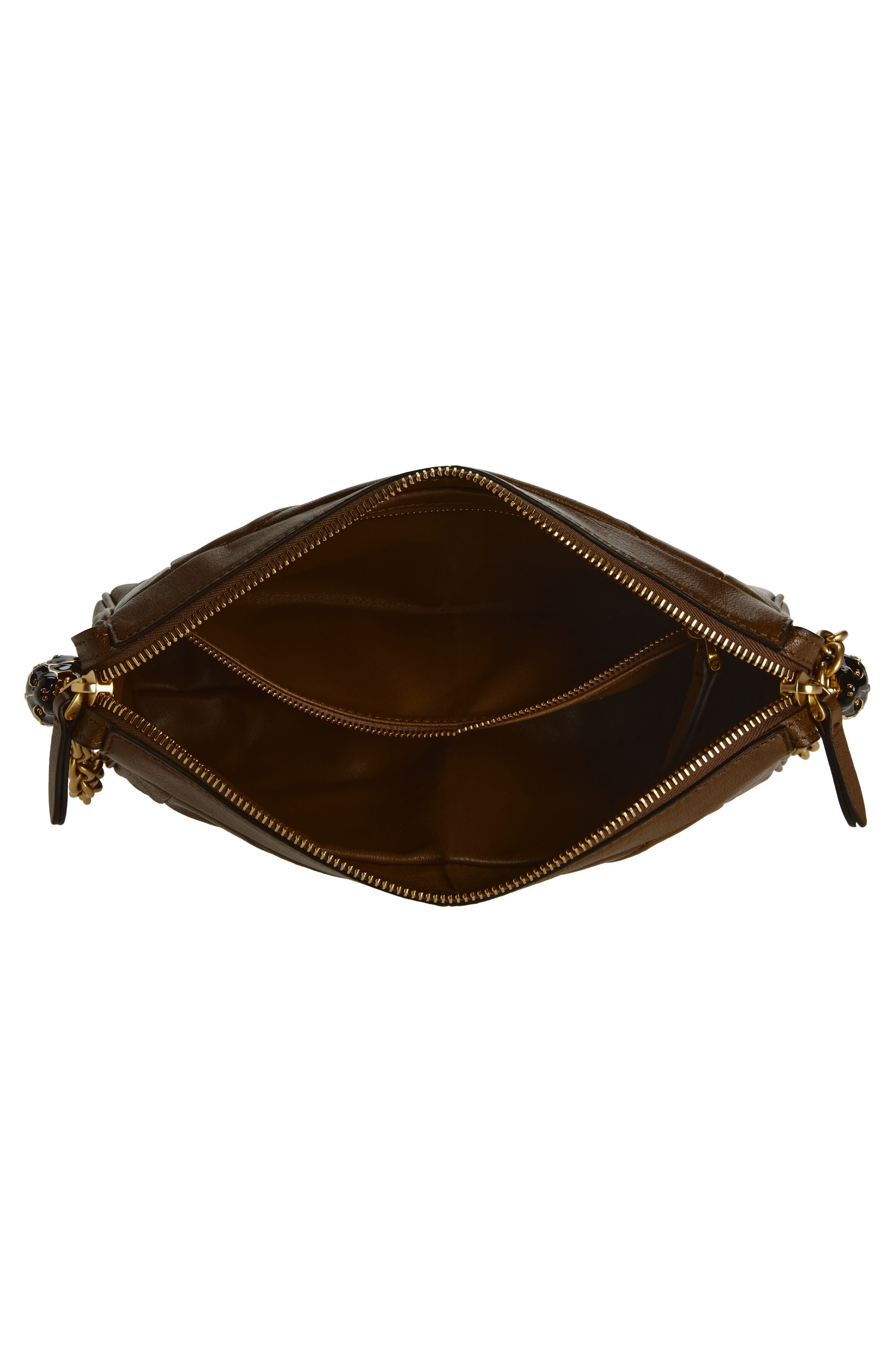Valentino Garavani Small Panthea Chevron Patchwork Leather Shoulder Bag, Alternate, color, Dark Brown