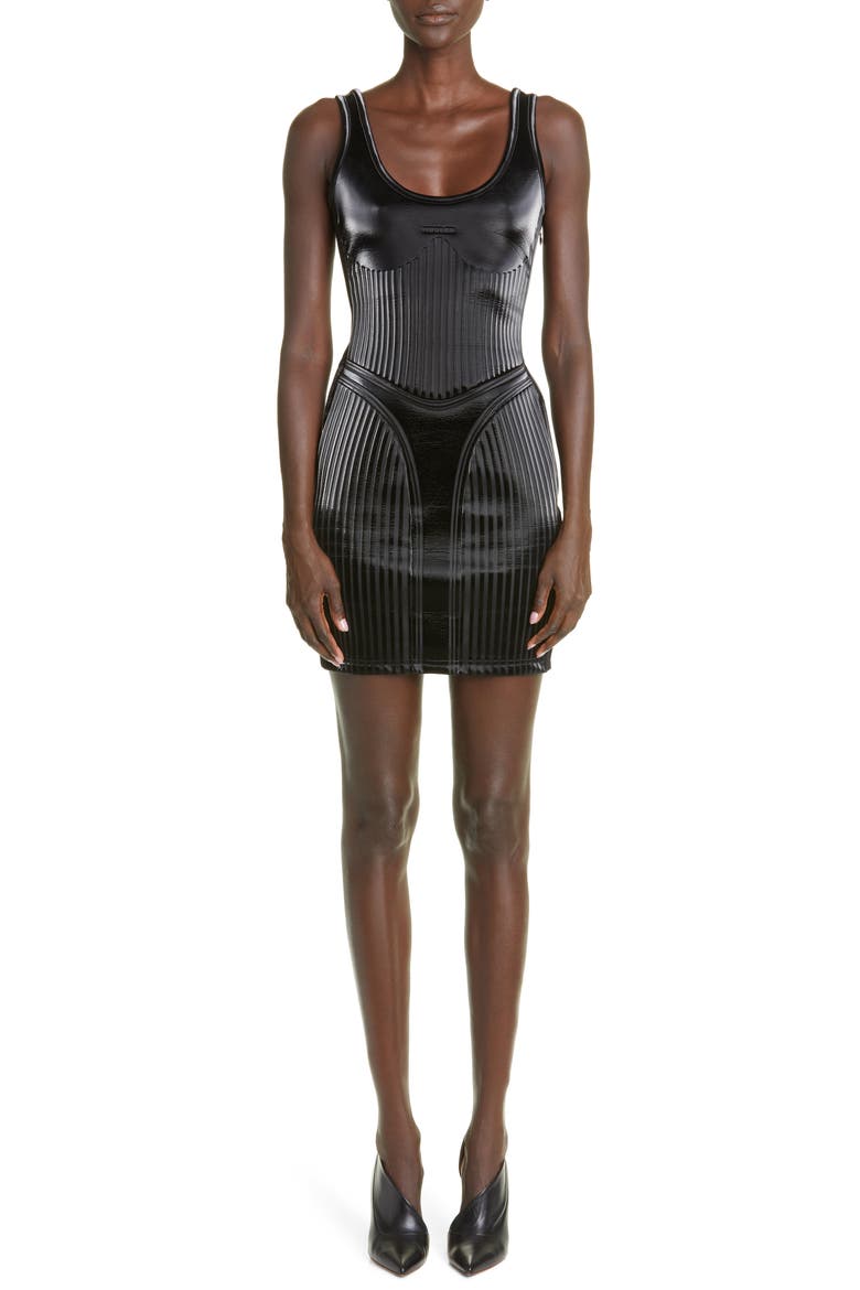 Glossy Embossed Jersey Body-Con Bonded Jersey Minidress, Main, color, 1999 BLACK