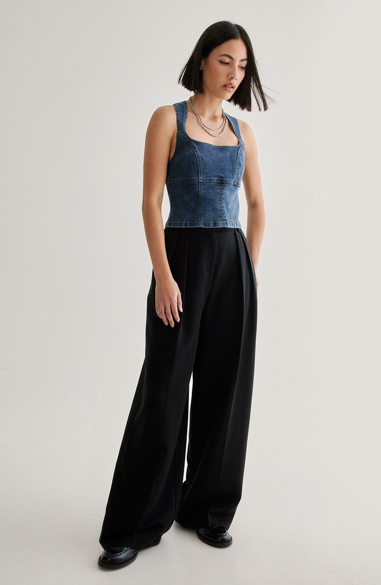 NASTY GAL Lace-Up Back Denim Top, Alternate, color, 
