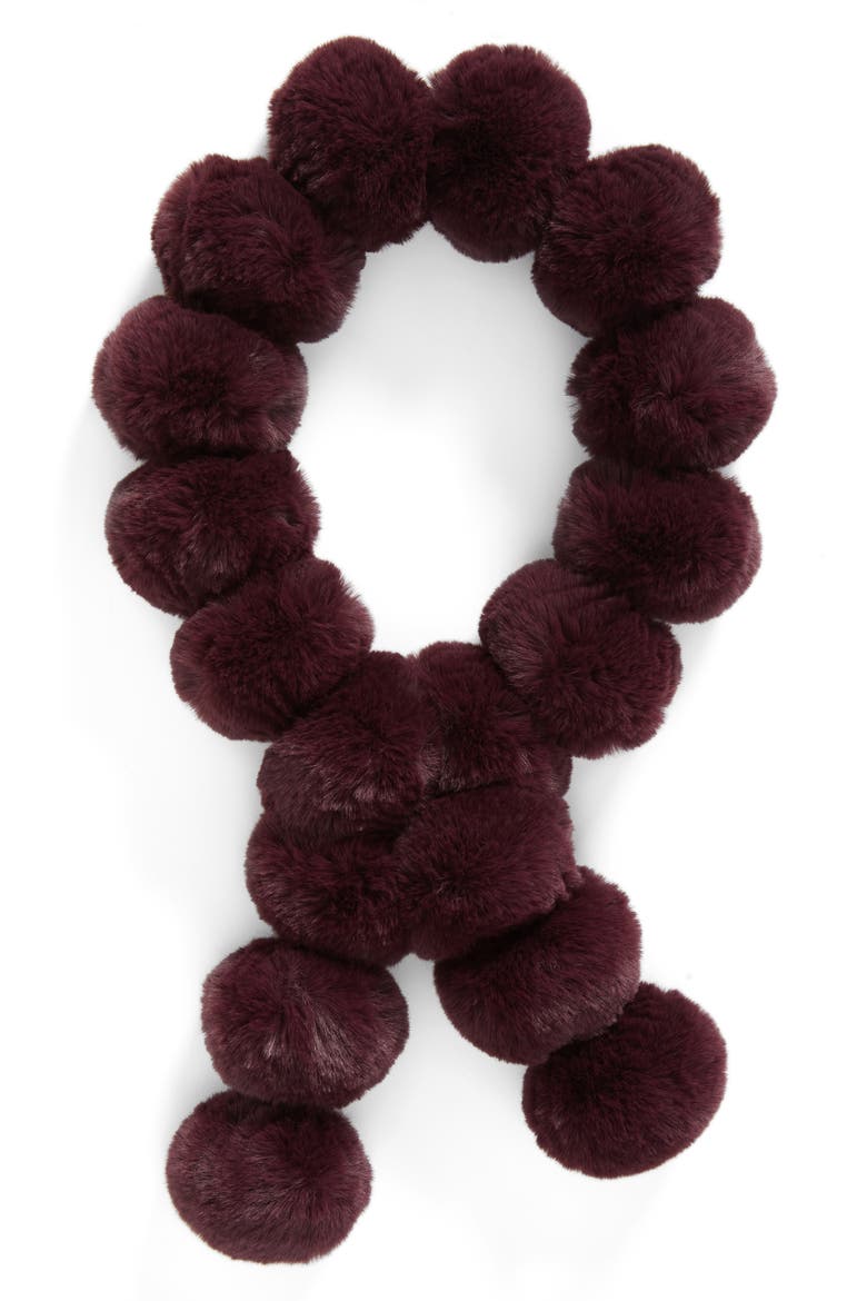 Faux Fur Pom Scarf, Alternate, color, OXBLOOD