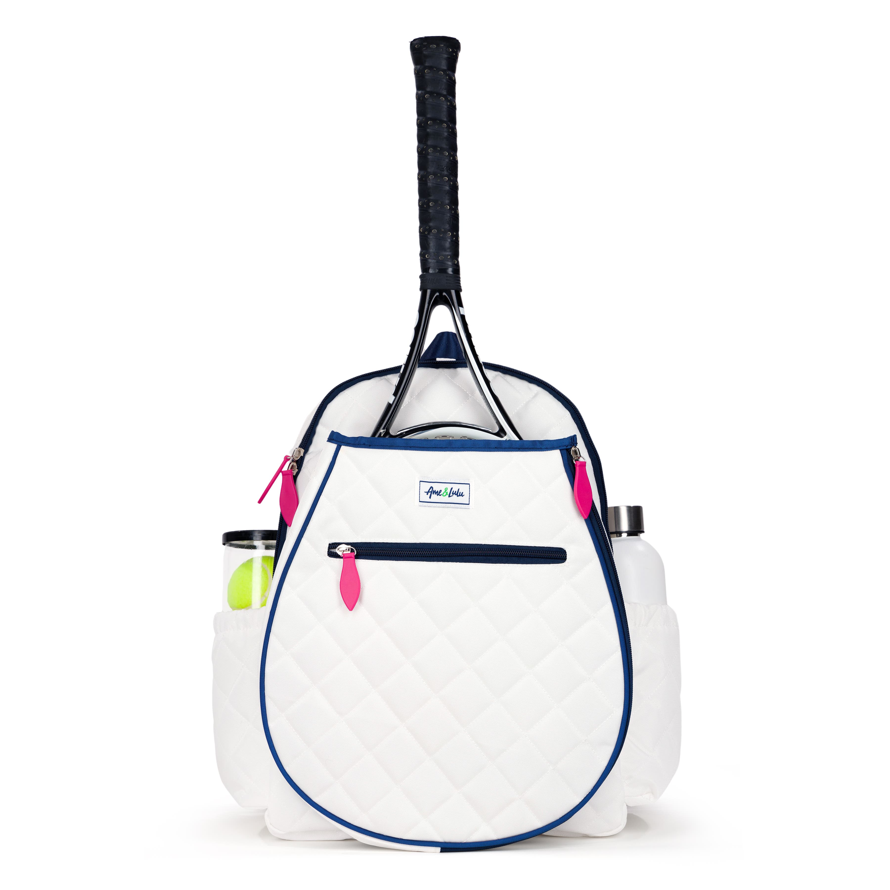 Ame & Lulu Jr. Love Tennis Backpack, Main, color, Quilted White/Navy/Pink