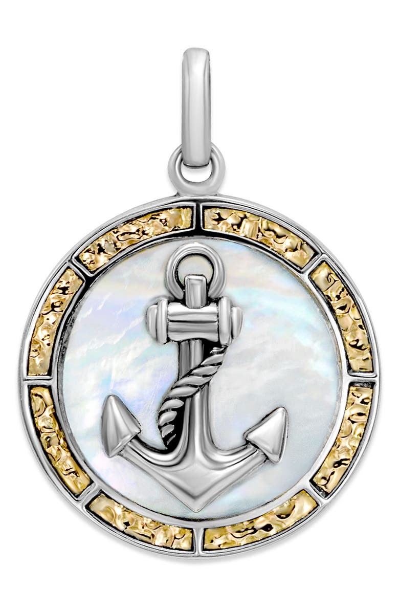 SAMUEL B. Sterling Silver & 18K Gold Mother-of-Pearl Anchor Pendant, Main, color, White