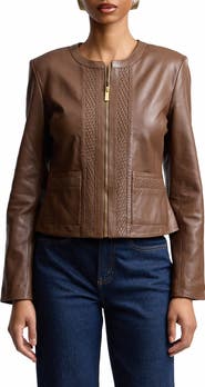 Bagatelle Basketweave Detail Leather Jacket