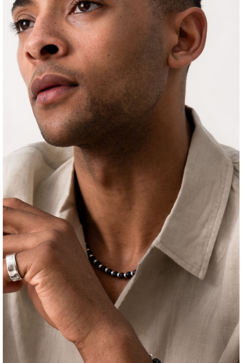 Men's Black Pearl Halo Necklace, Alternate, color, Sterling Silver