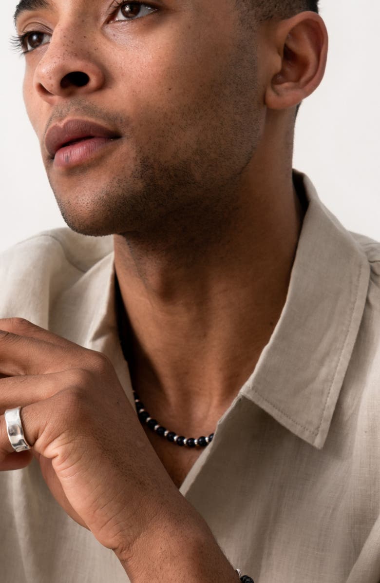 Dower & Hall Men's Black Pearl Halo Necklace, Alternate, color, Sterling Silver