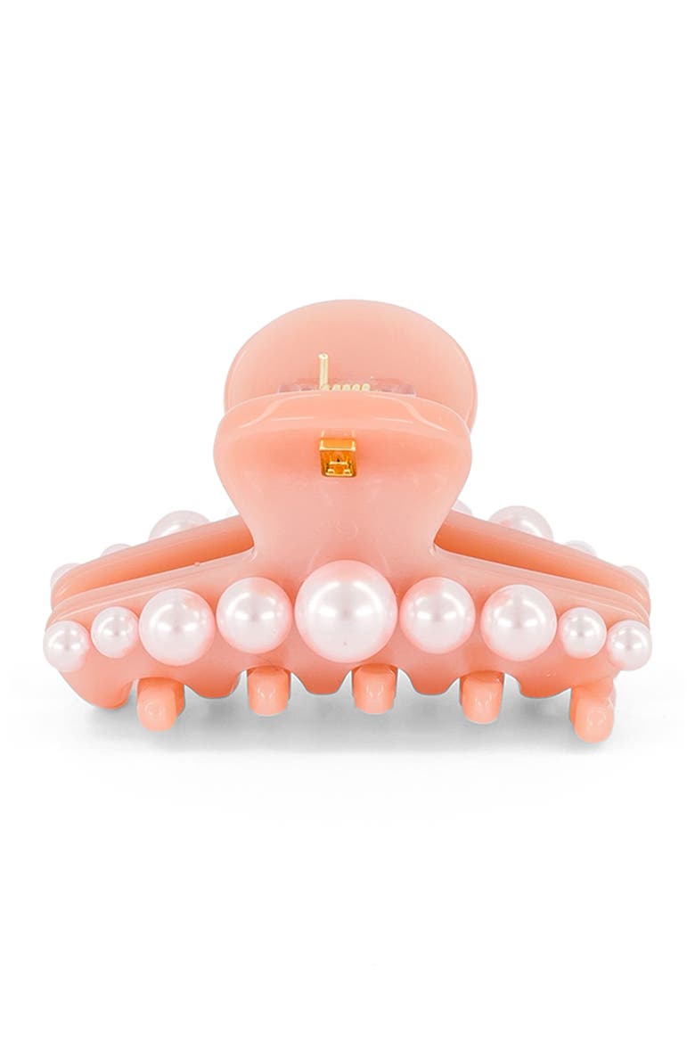 Goncourt small acetate and pearl hair clip, Main, color, Pink