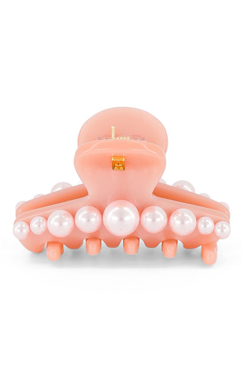 Alexandre de Paris Goncourt small acetate and pearl hair clip, Main, color, Pink