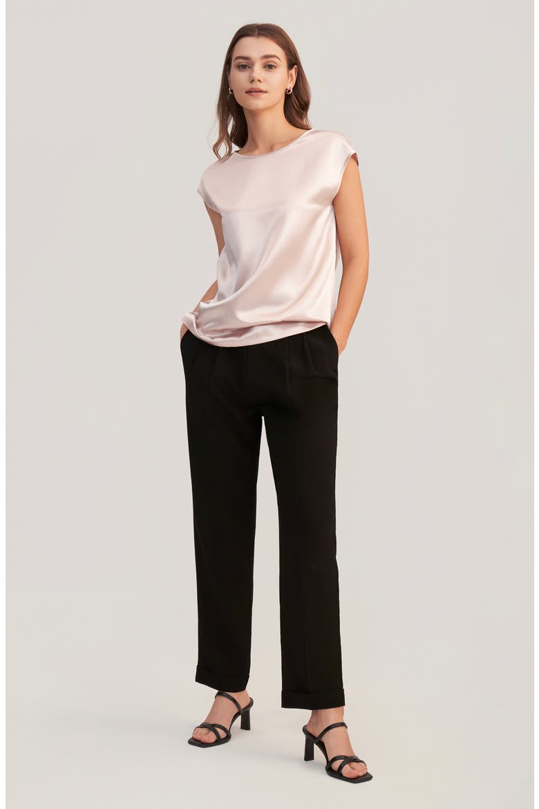 Women's Basic Cap Sleeves Silk Tee, Alternate, color, Pale Pink