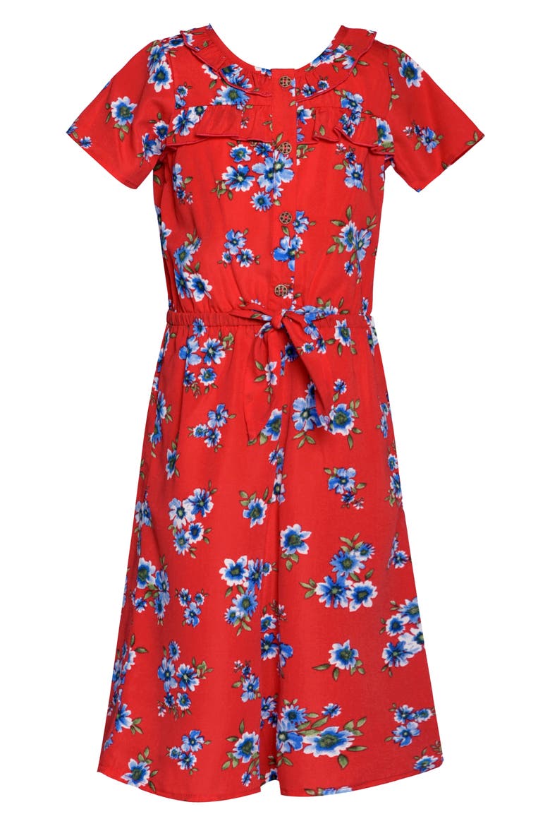 Kids' Floral Ruffle Yoke Jumpsuit, Main, color, RED MULTI