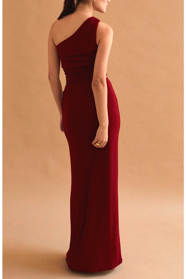 One Shoulder Knit Top & Skirt Set, Alternate, color, Ruby