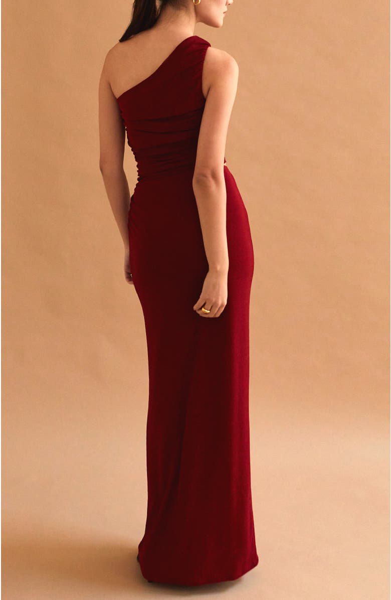 CRESCENT One Shoulder Knit Top & Skirt Set, Alternate, color, Ruby