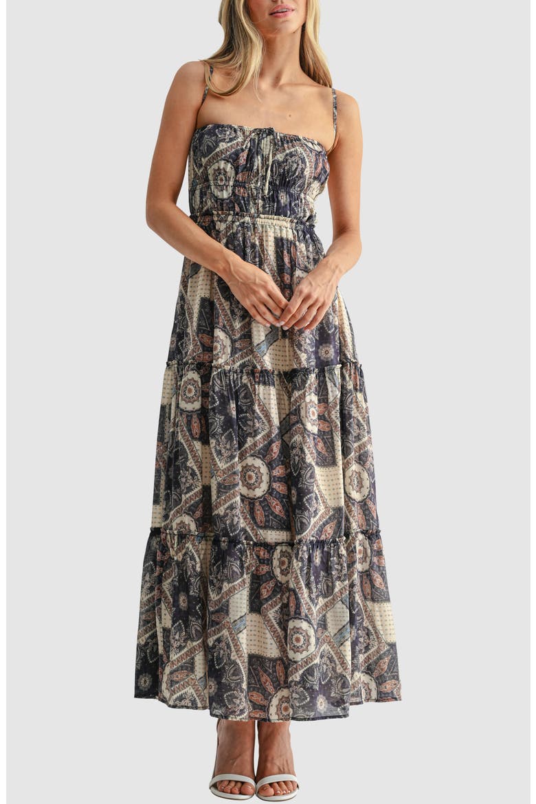 Backless Tiered Maxi Dress, Main, color, CREAM MULTI