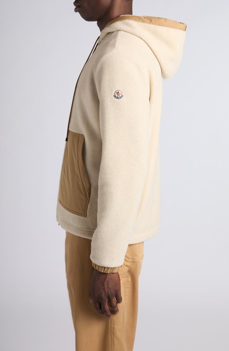 Moncler Mixed Media Zip Hoodie, Alternate, color, Golden Sand