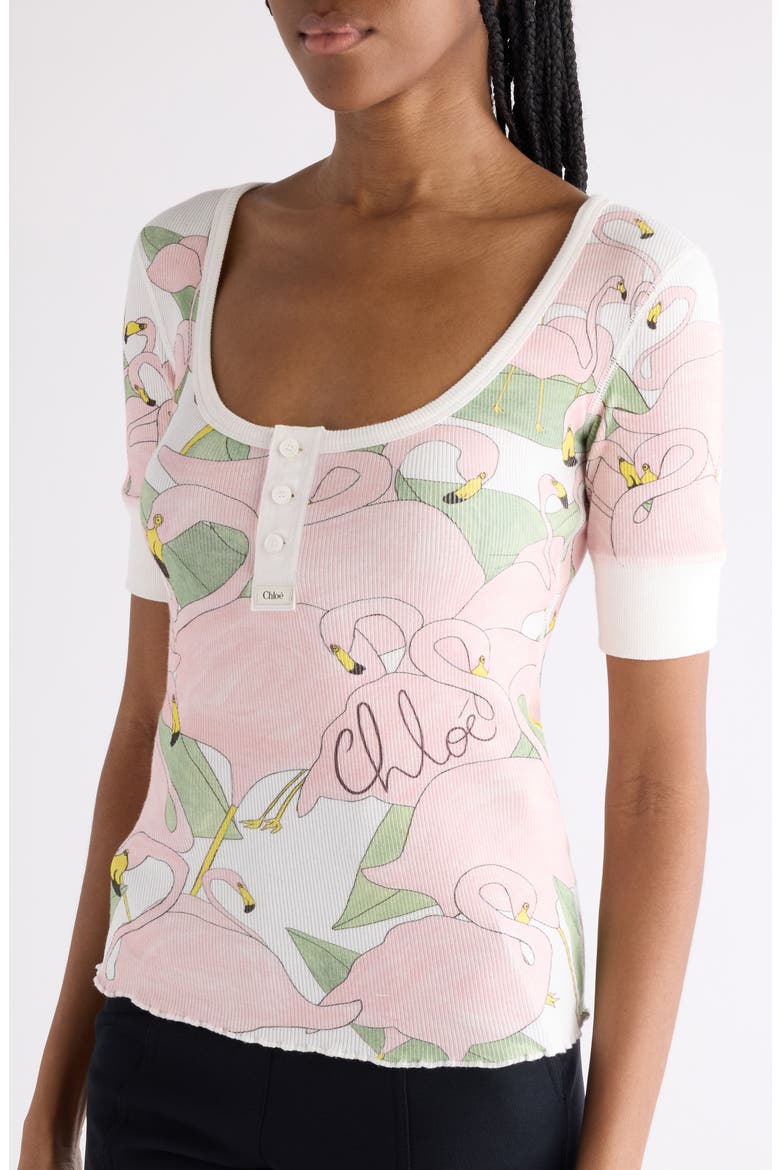 Flamingo Print Rib Jersey Henley, Alternate, color, ICONIC MILK