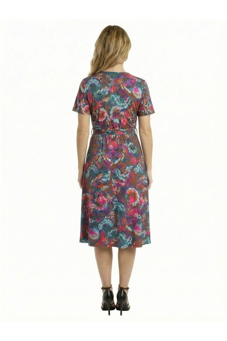 Essential Petite Paisley Print Short Sleeve Tie Waist Midi Dress, Alternate, color, Brown Multi