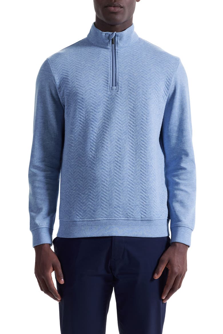 Chevron Quarter Zip Cotton Blend Pullover, Main, color, SKY