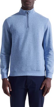 Bugatchi Chevron Quarter Zip Cotton Blend Pullover