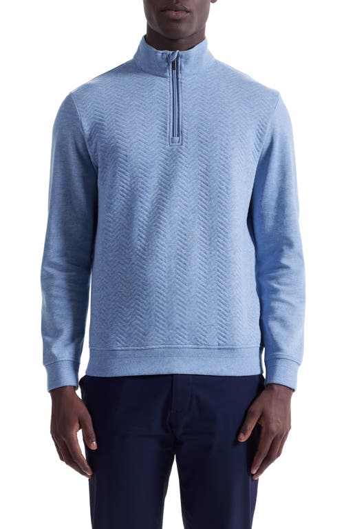 Bugatchi Chevron Quarter Zip Cotton Blend Pullover In Blue