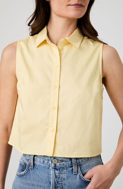 Cotton Poplin Sleeveless Button-Up Top