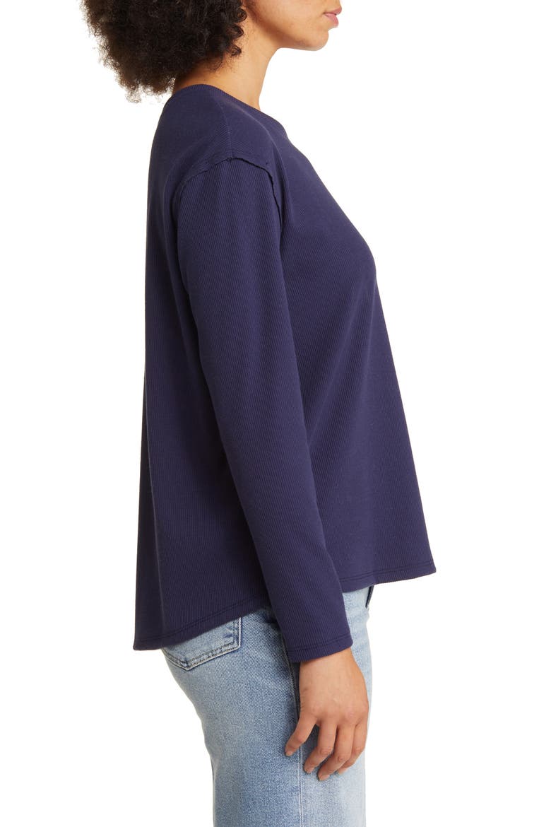 Pleat Black Long Sleeve Rib Top, Alternate, color, NAVY PEACOAT