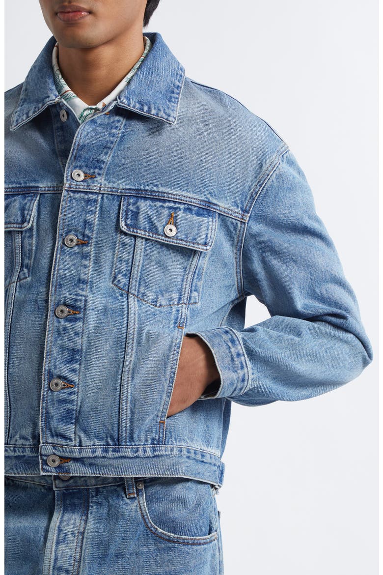 La Veste de-Nîmes Denim Trucker Jacket, Alternate, color, BLUE/ TABAC