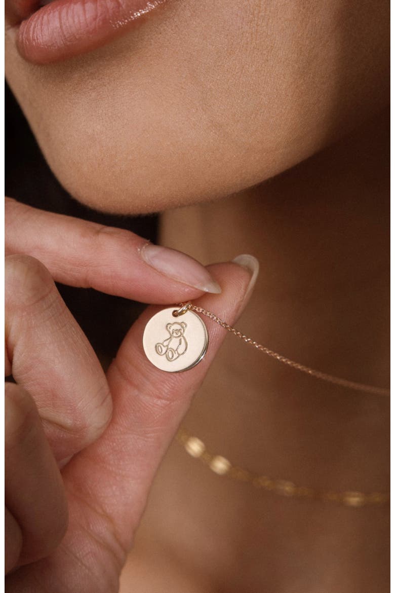 Teddy Bear Disc Necklace, Alternate, color, Gold Filled