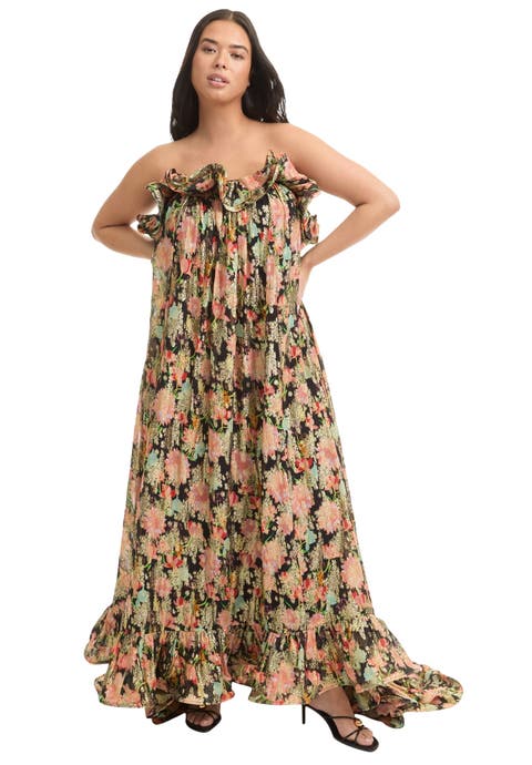 Ruffled Metallic Maxi Dress (Plus)