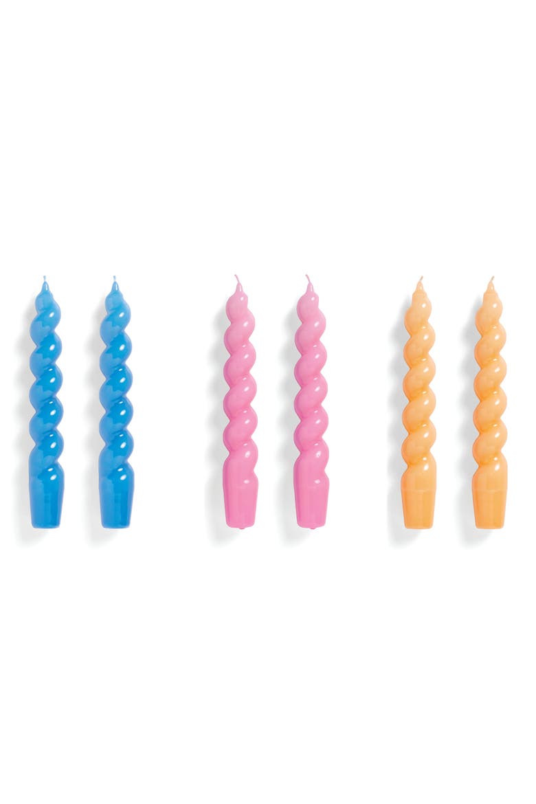 Spiral 6-Pack Assorted Candles, Main, color, BLUE DARK PINK PEACH