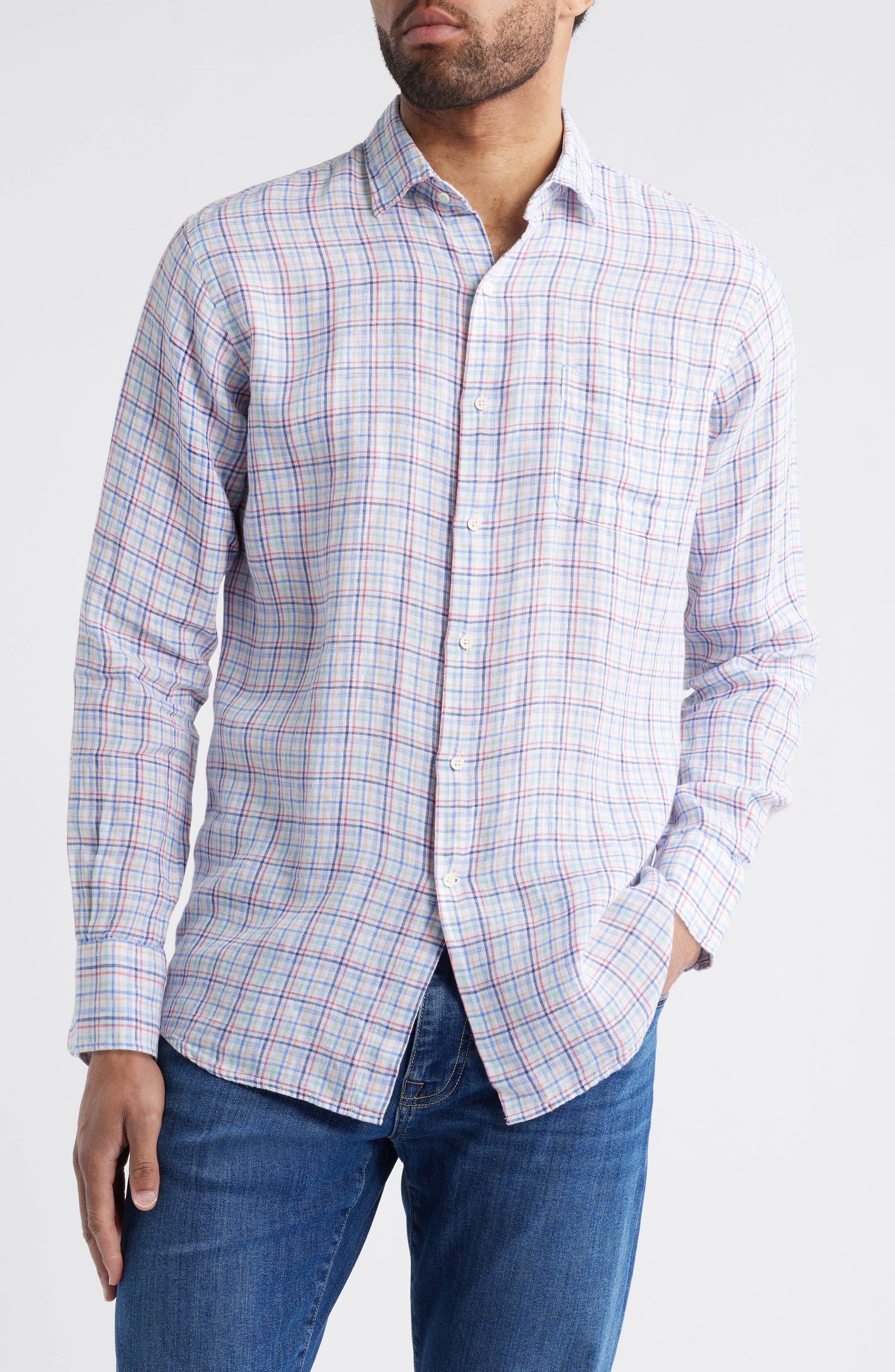 Peter Millar Clambake Plaid Linen Button-Up Shirt