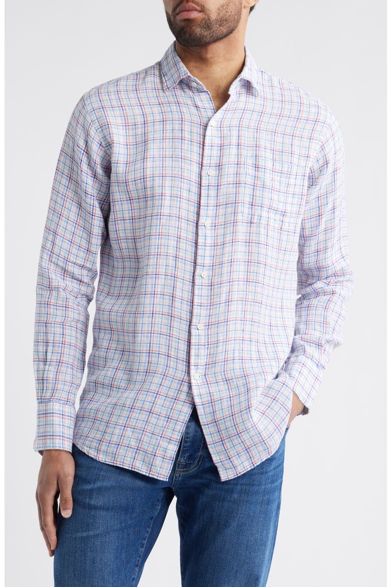 Clambake Plaid Linen Button-Up Shirt, Main, color, MULTI