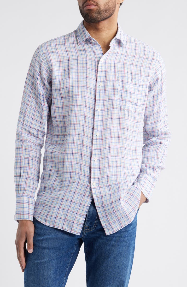 Peter Millar Clambake Plaid Linen Button-Up Shirt, Main, color, Multi