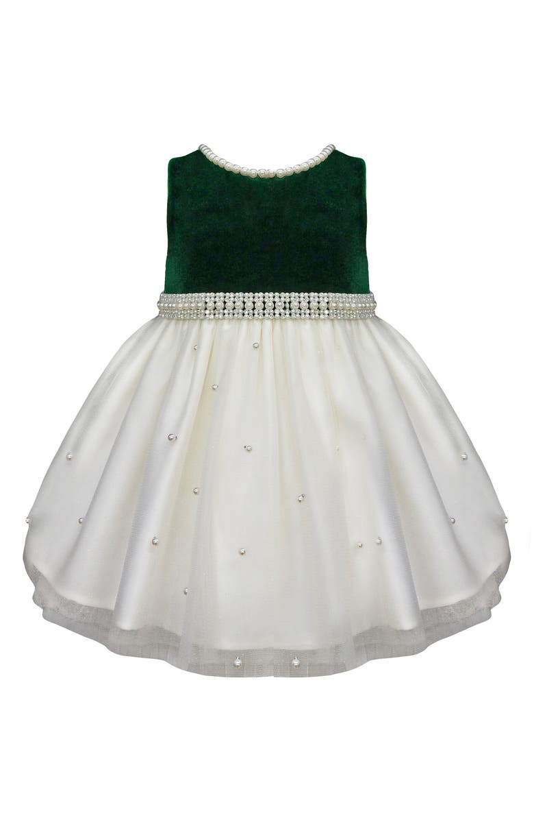AMERICAN PRINCESS Velvet Mesh Party Dress, Main, color, Emerald Green