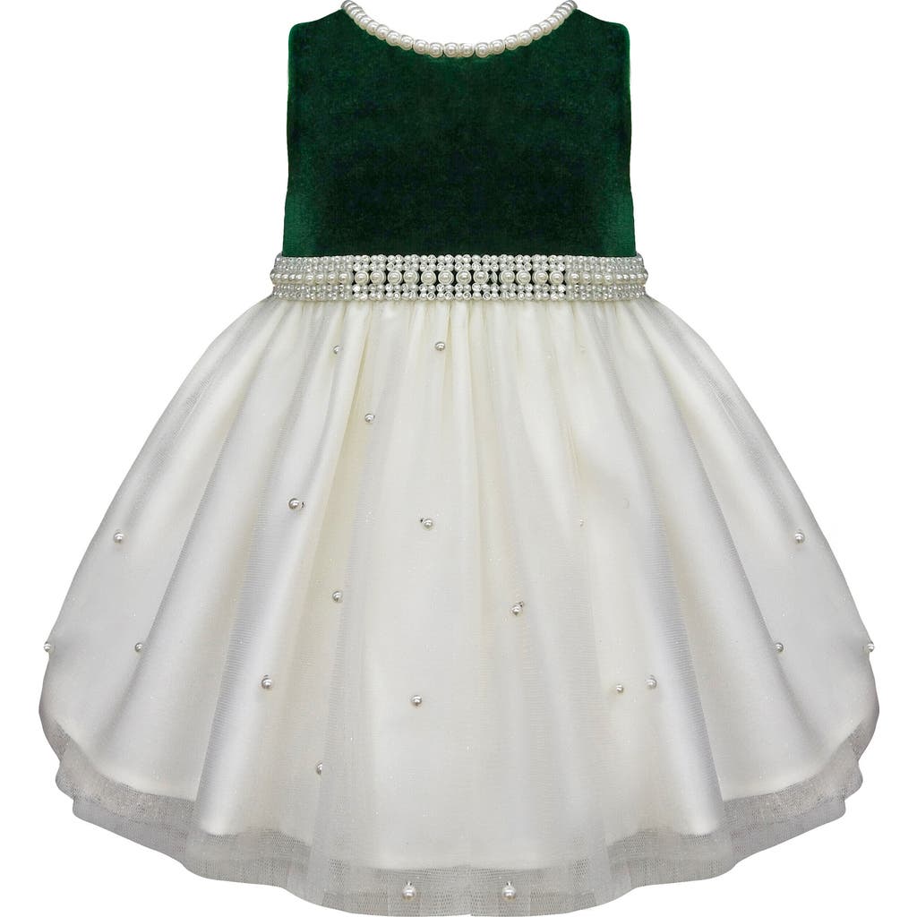 American Princess Velvet Mesh Party Dress In Emerald Green