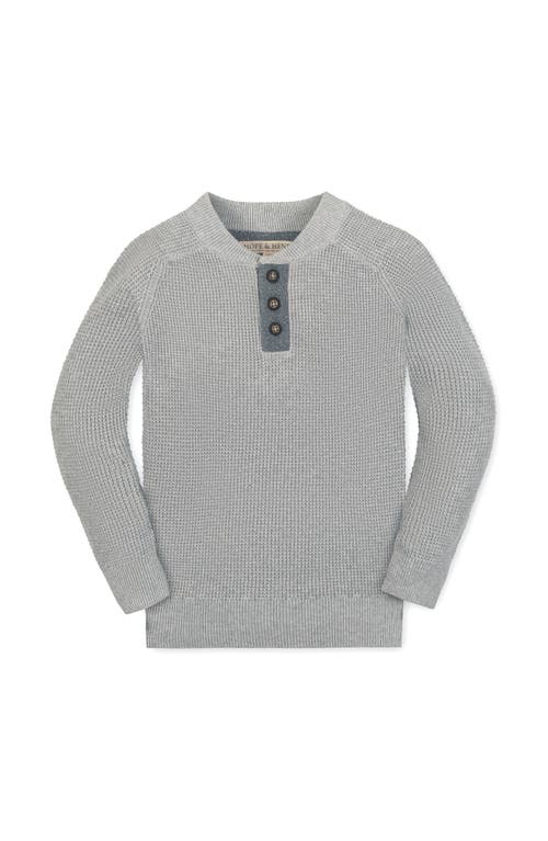 Hope & Henry Kids' Organic Long Sleeve Henley Pullover Sweater With Elbow Patches In Gray
