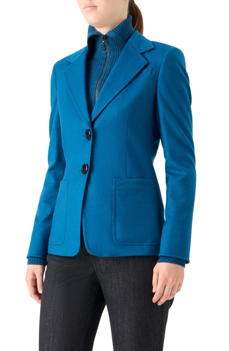 Akris punto Single Breasted Wool Blazer, Alternate, color, Teal