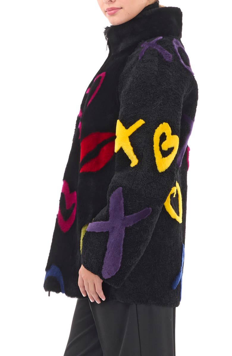 GORSKI Genuine Shearling Zip Short Jacket, Alternate, color, Black/Xo Multi