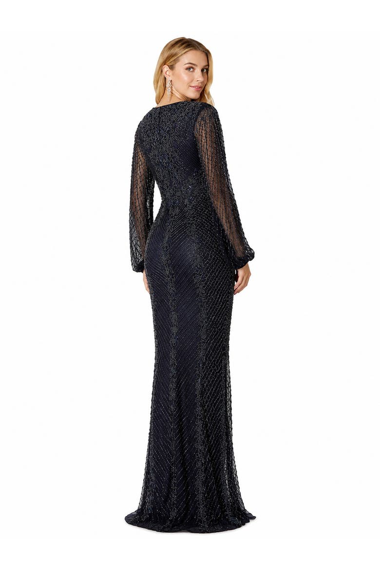 Beaded Faux-Wrap V-Neck Bridal Gown, Alternate, color, Navy