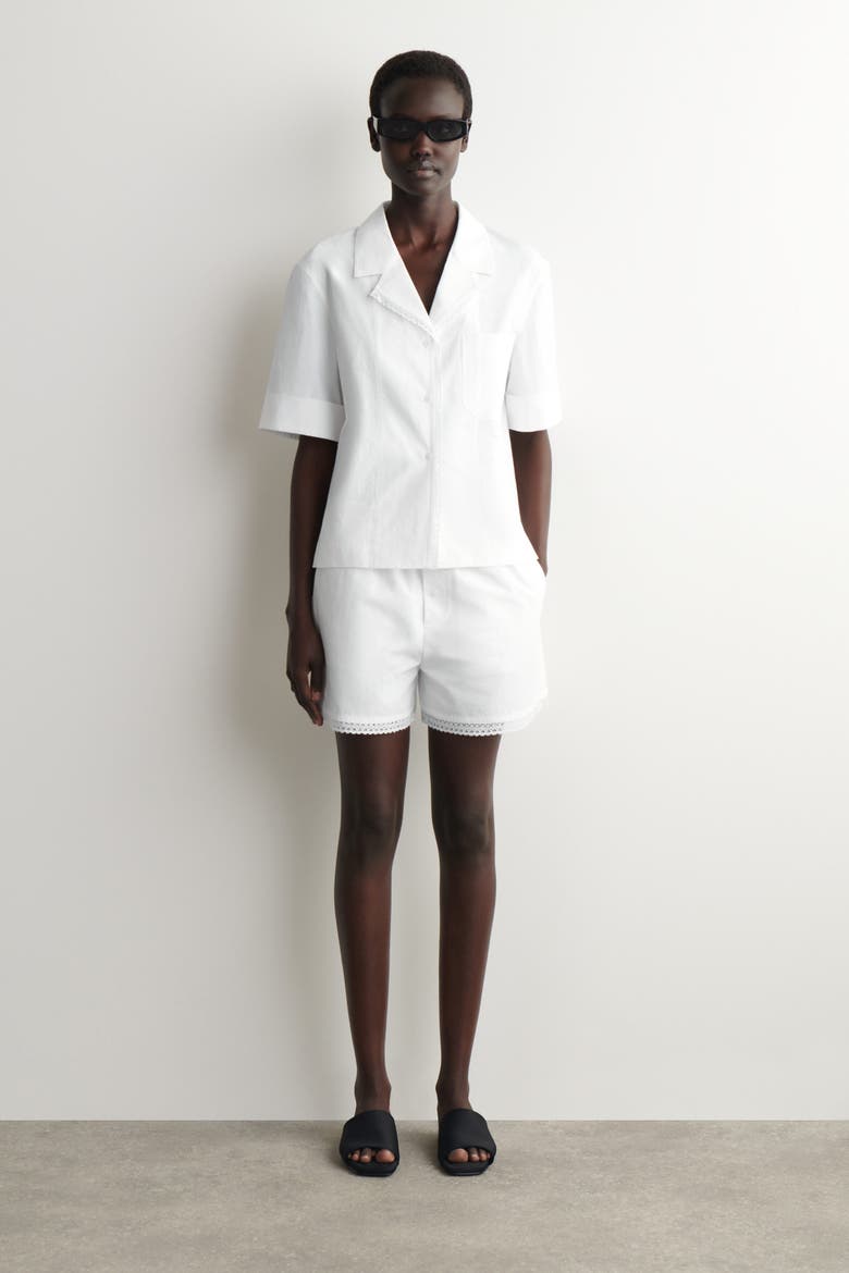 Lace-trimmed Resort Shirt, Alternate, color, WHITE