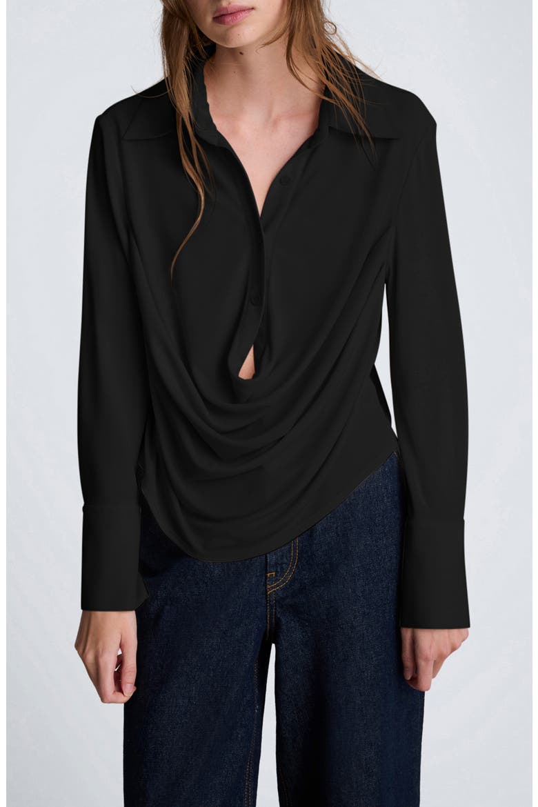 Drape Front Shirt, Main, color, BLACK