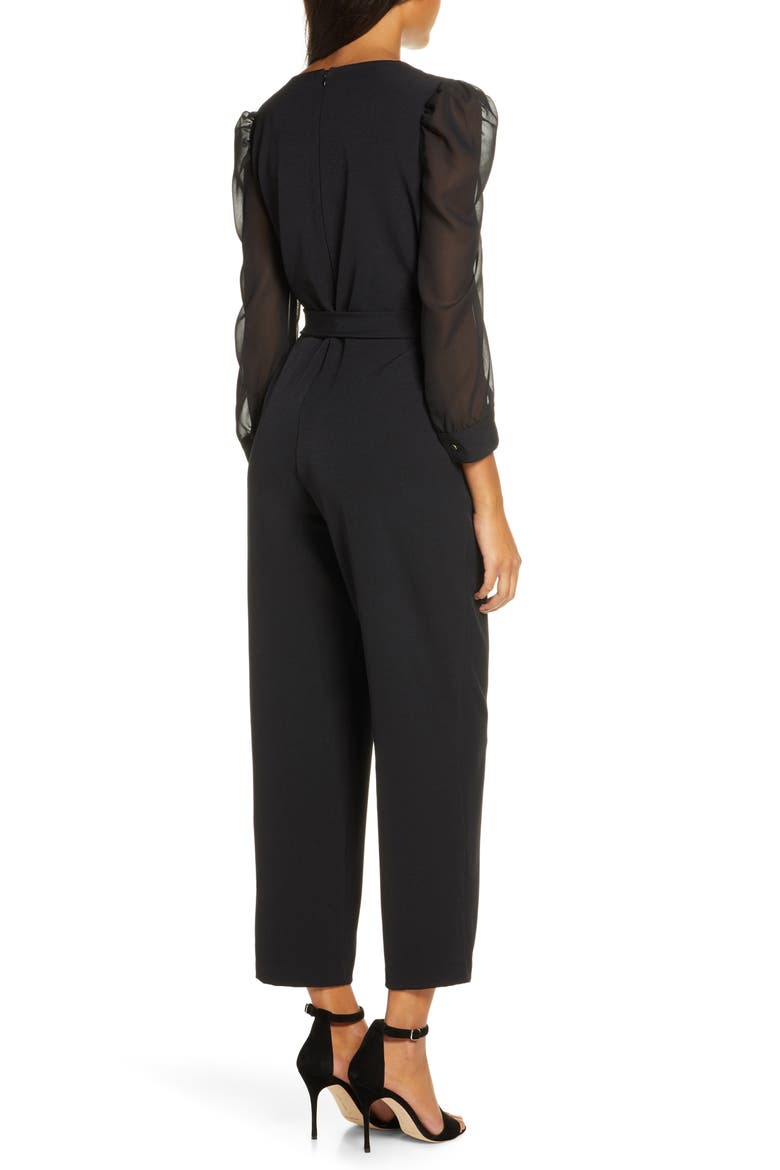 Long Sleeve Chiffon Jumpsuit, Alternate, color, BLACK