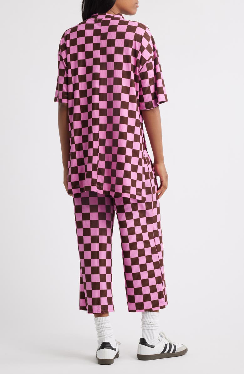 Dressed in Lala Lex Ribbed Oversize T-Shirt & High Waist Crop Pants Set, Alternate, color, Pink/ Brown