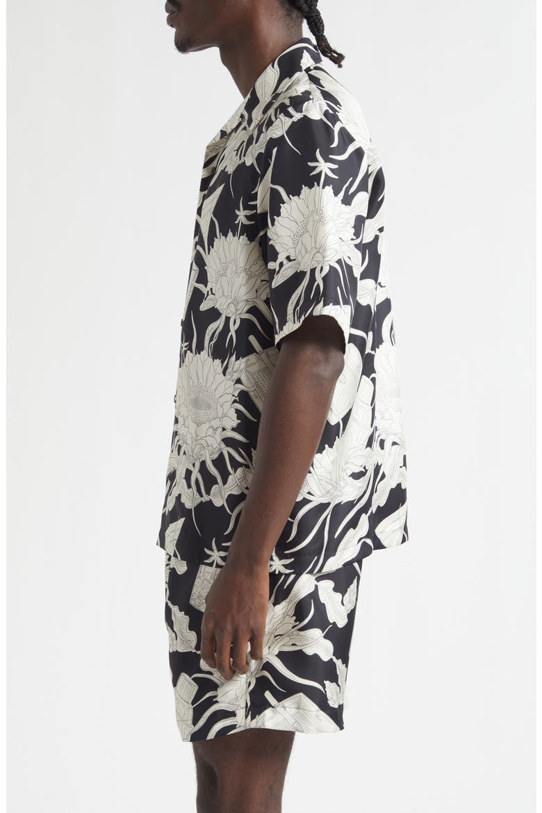 Floral Silk Bowling Shirt, Alternate, color, BLACK